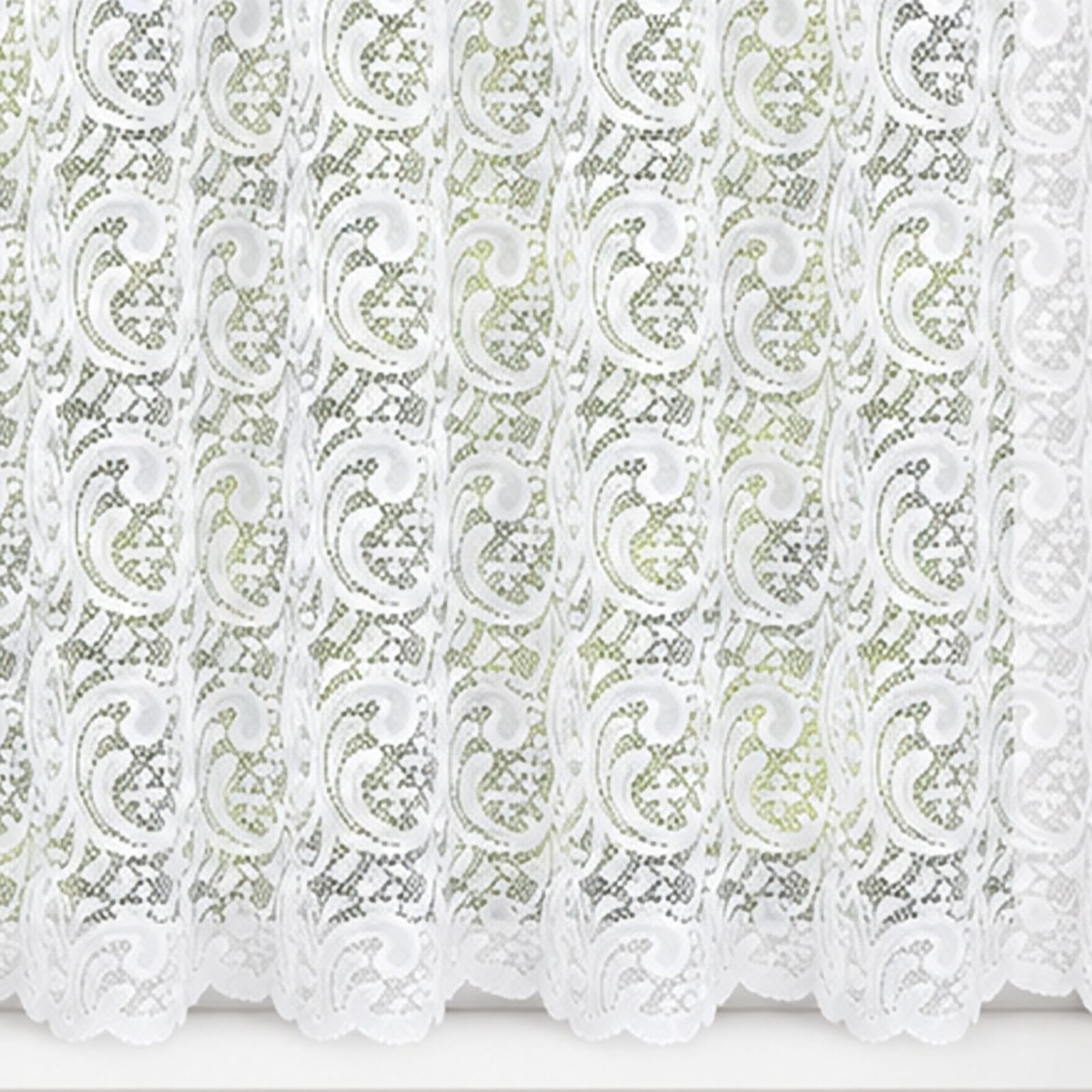 42" (106cm) Drop - Windsor White Traditional Paisley Heavy Lace Net Curtain With Scalloped Hem - Choose Your Design - Sold By The Metre - Supplied In One Continuous Piece - Slot Top — image 1