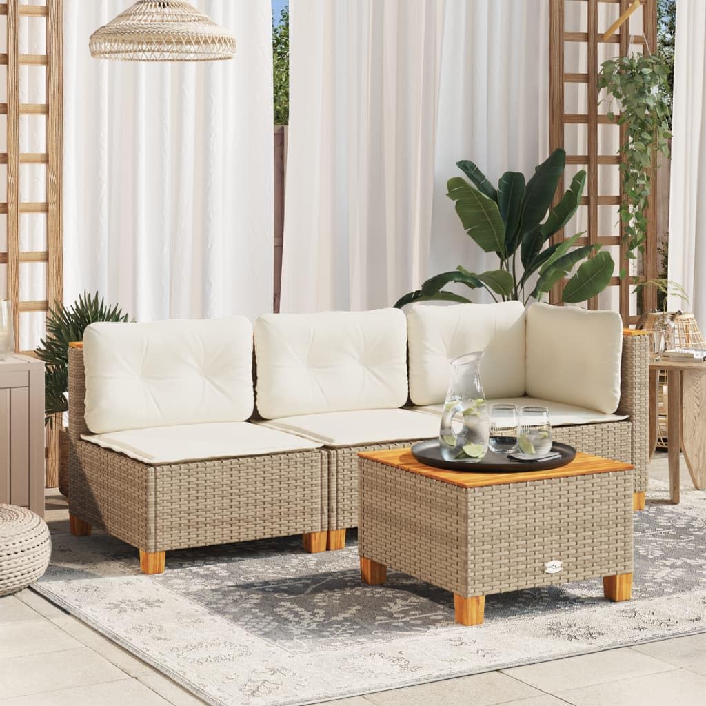 vidaXL Canapé de Jardin avec Coussins 3 Places Beige résine tressée, canapé d'extérieur, siège de Jardin, canapé de Jardin Trois Places