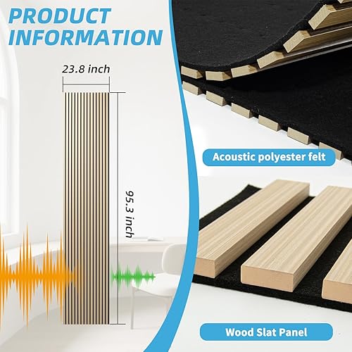 Miniatura 7 de Art3d Panel de pared de listones de madera acústica con diseño plano enrollable, paneles absorbentes de sonido de 95.3 x 23.8 pulgadas para columnas