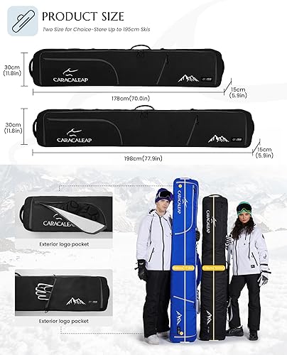 Miniatura 5 de Bolsa de esquí y snowboard totalmente acolchada para viajes aéreos, 2 pares, doble bolsa de snowboard resistente al agua acolchada con espuma de