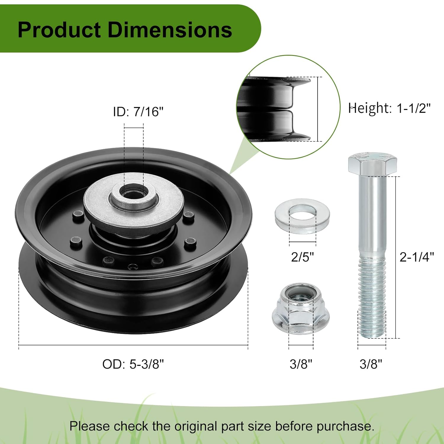 Belleone 532196104 Idler Pulley Fits for Craftsman Mower, 197380 Flat Idler Pulley Bearing Compatible with HU AYP Craftsman TS342, TS343, TS348 Lawn Mower Tractor with 48" 54" Deck, 3 Pack