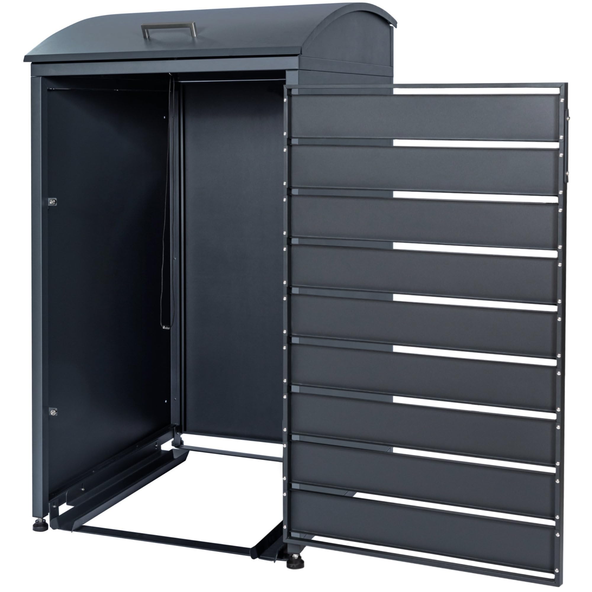 Zelsius Mülltonnenbox 3er für 3 Mülltonnen mit abgerundetem Deckel | 120-240 Liter | Walnuss, Anthrazit RAL7016 | Tür in Holzoptik mit Erweiterungsmöglichkeiten | Mülltonnenhäusschen