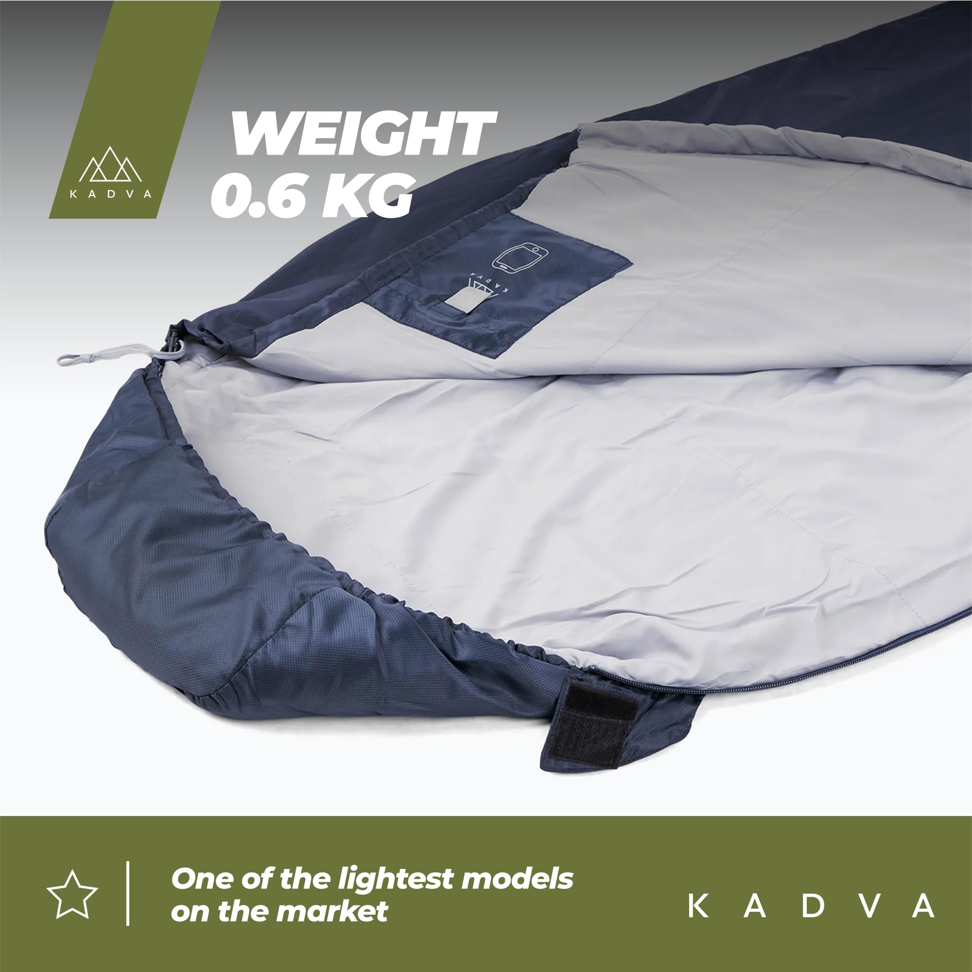 KADVA Camping Schlafsack L Sommerschlafsack mit Kapuze Innentaschen 17 Grad Ripstop