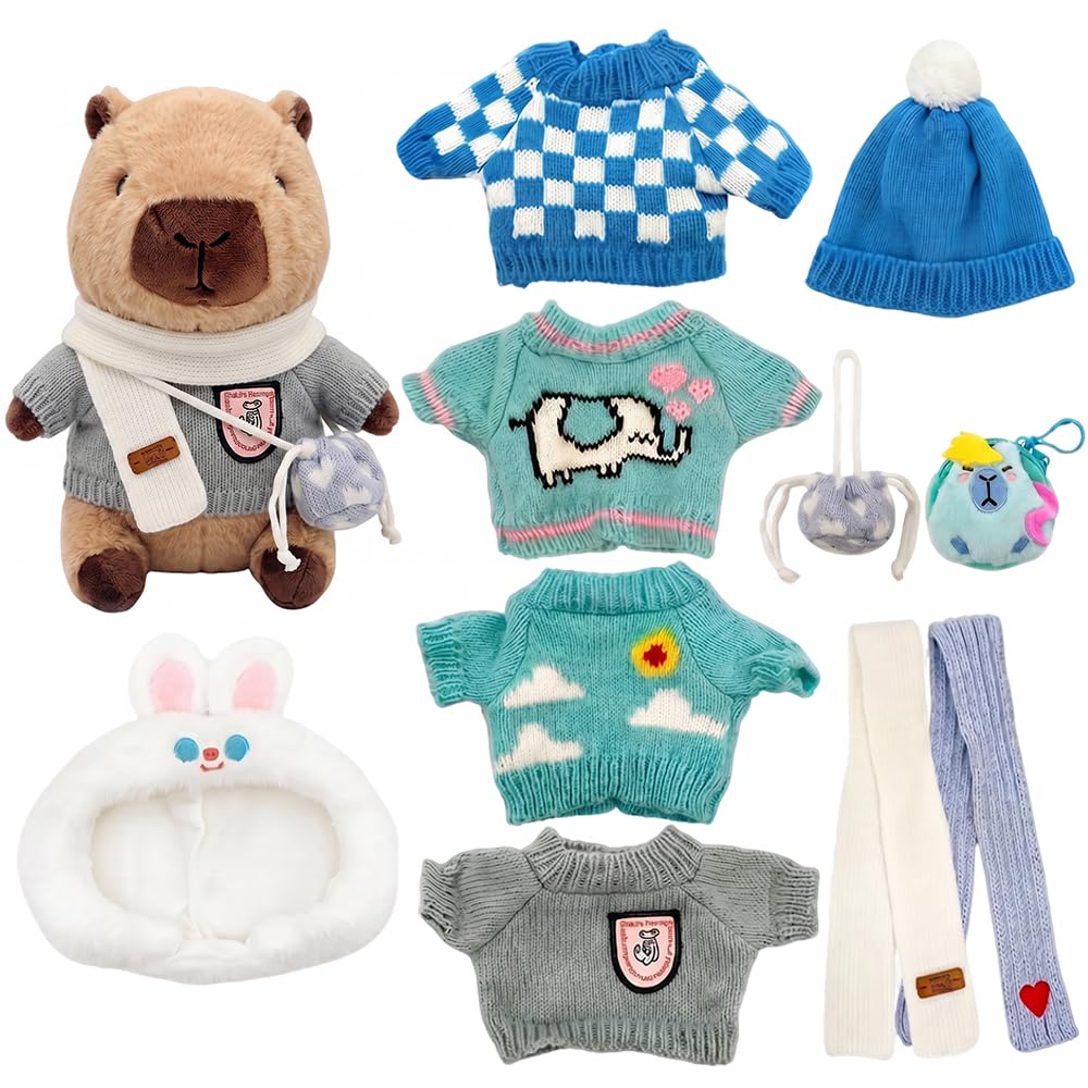 11 Pcs Capybara Plush Toy, Dress Up Capybara Toys Set for Kids Adults