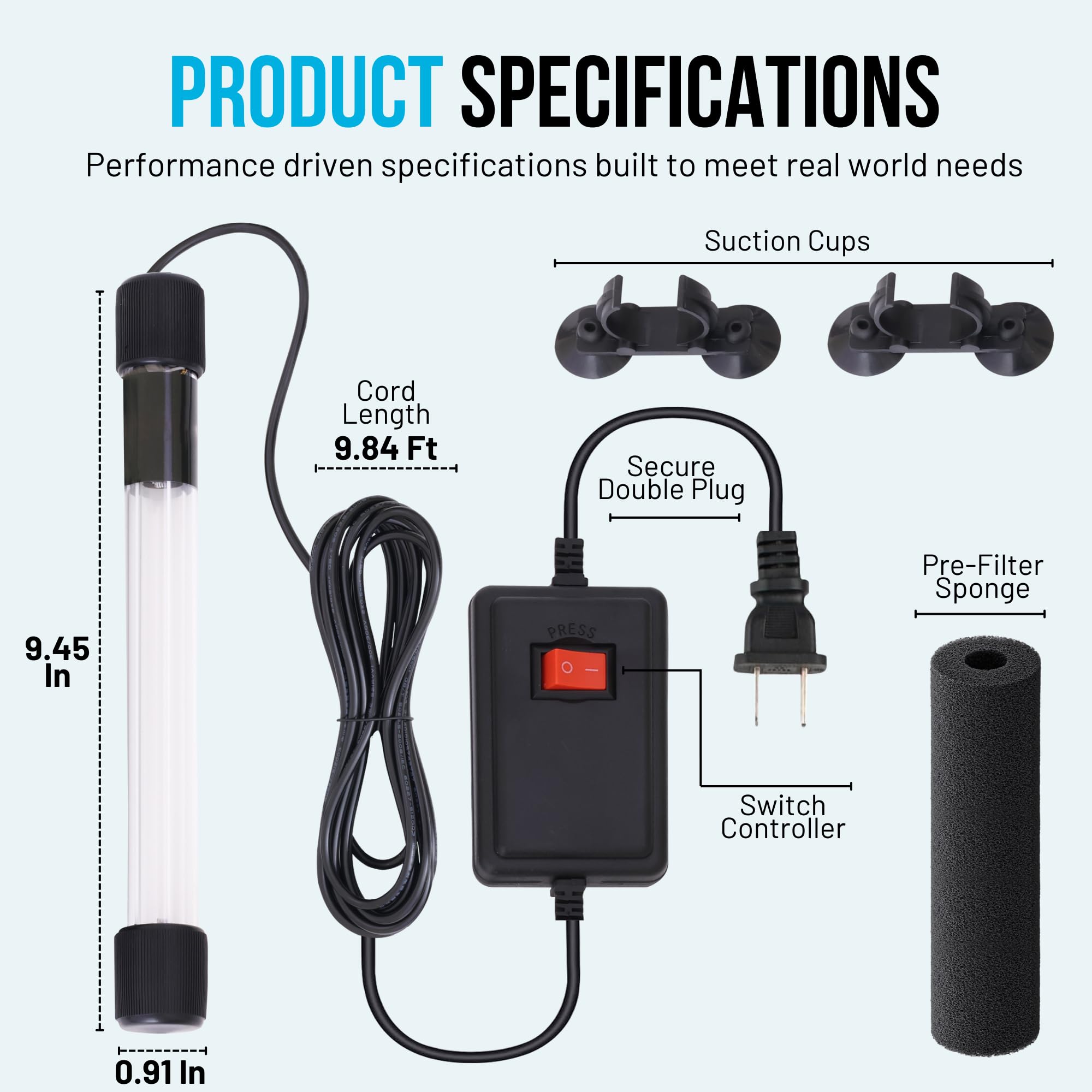 Esterilizador de agua UV de 13 W con cable de 10 pies para acuarios, estanques y piscinas de hasta 300 galones, clarificador UV profesional para control de agua verde en estanques de Koi, peceras