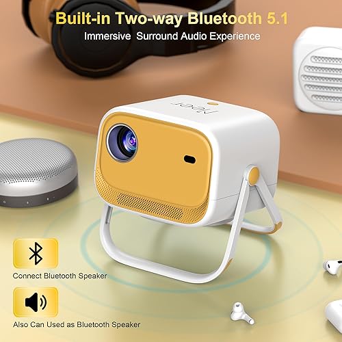 Miniatura 6 de Foco eléctrico y soporte ajustable de 360, proyector de teléfono 1080P con WiFi y Bluetooth bidireccional, proyector de techo MEER 2025 con soporte