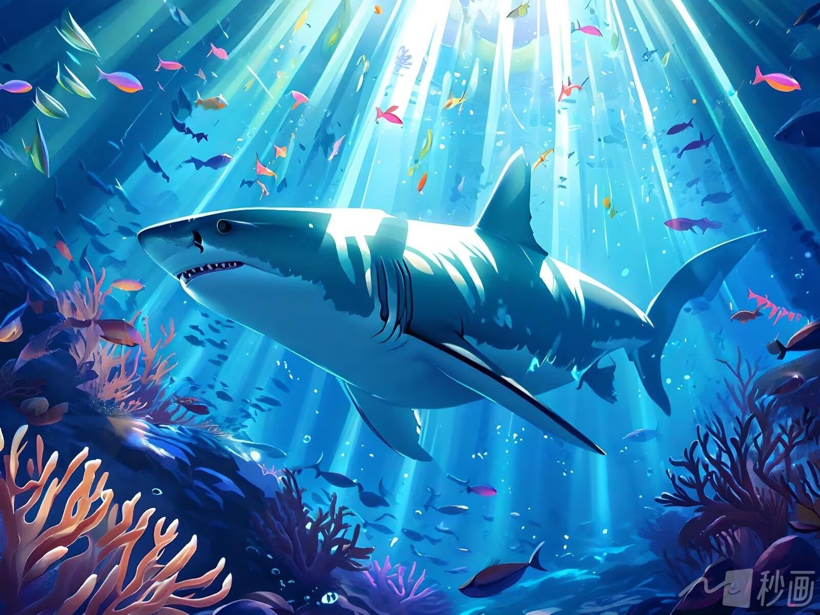 Pintar por Numeros Adultos, Kit de Pintura por Números Niños al óleo de Lienzo con Pinceles Pigmento Acrílico Cuadros por Numeros para Manualidades Decoración30x20cm, (Tiburones Sea World) s-10766