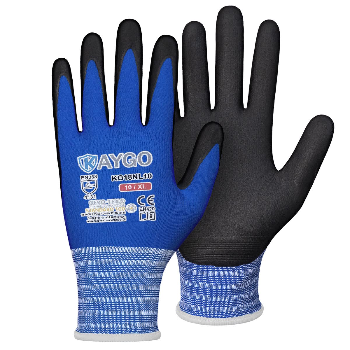 KAYGO Safety Work Gloves MicroFoam Nitrile Coated 12 works, KG18N