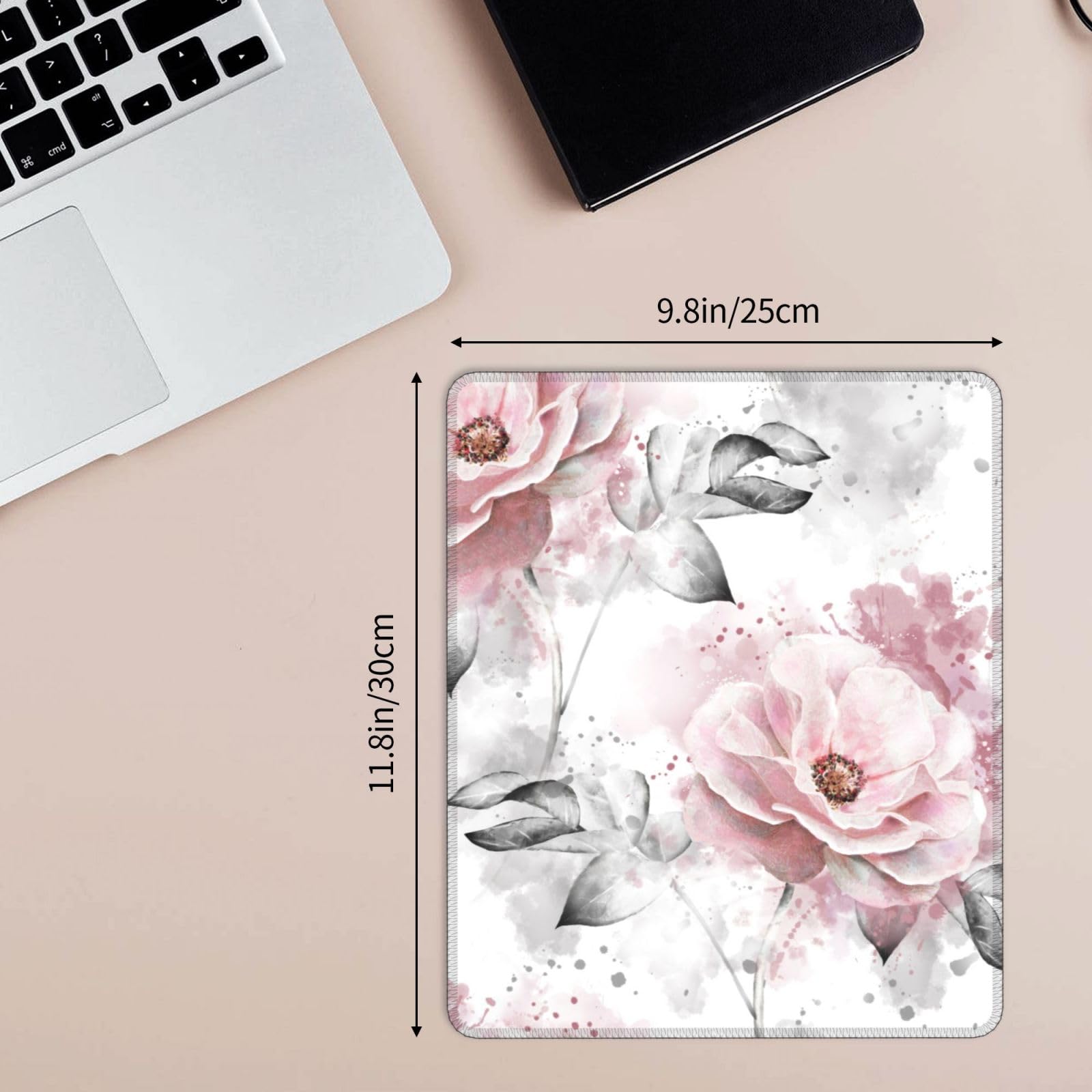 Tappetino per mouse quadrato con fiori e fiori, lavabile, base