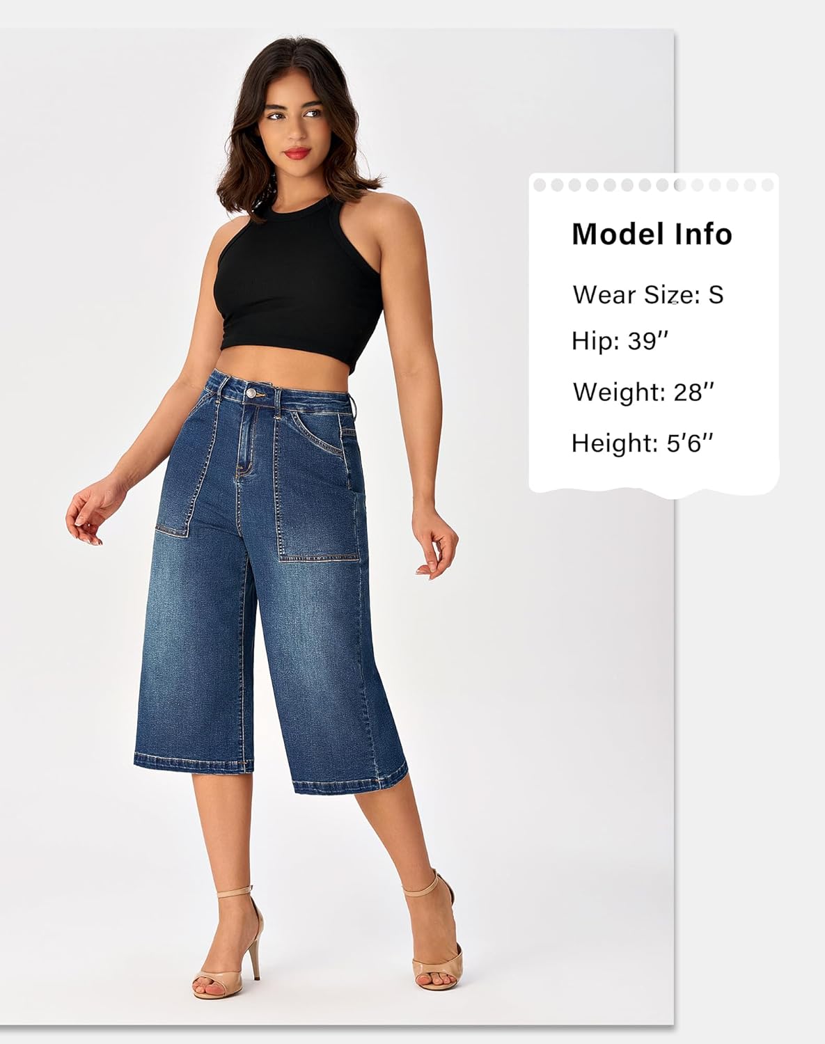 roswear Women’s Wide Leg Capri Pants Stretchy High Waisted Loose Denim Jeans - Image 4