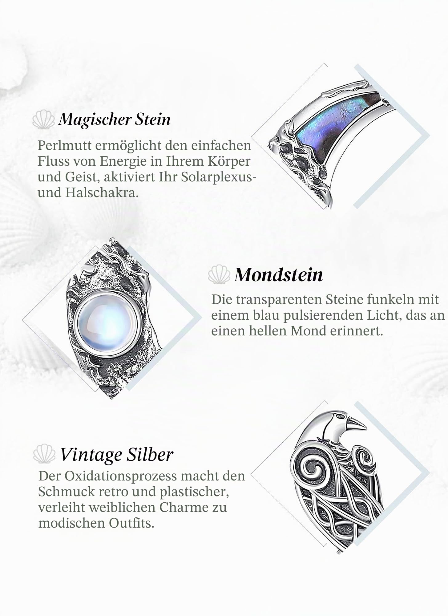 CELESTIA Wicca Mond Kette Damen Mondstein Halskette Silber 925 Hexe Hexen Schmuck Esoterik Spirituelle Geschenke Frauen