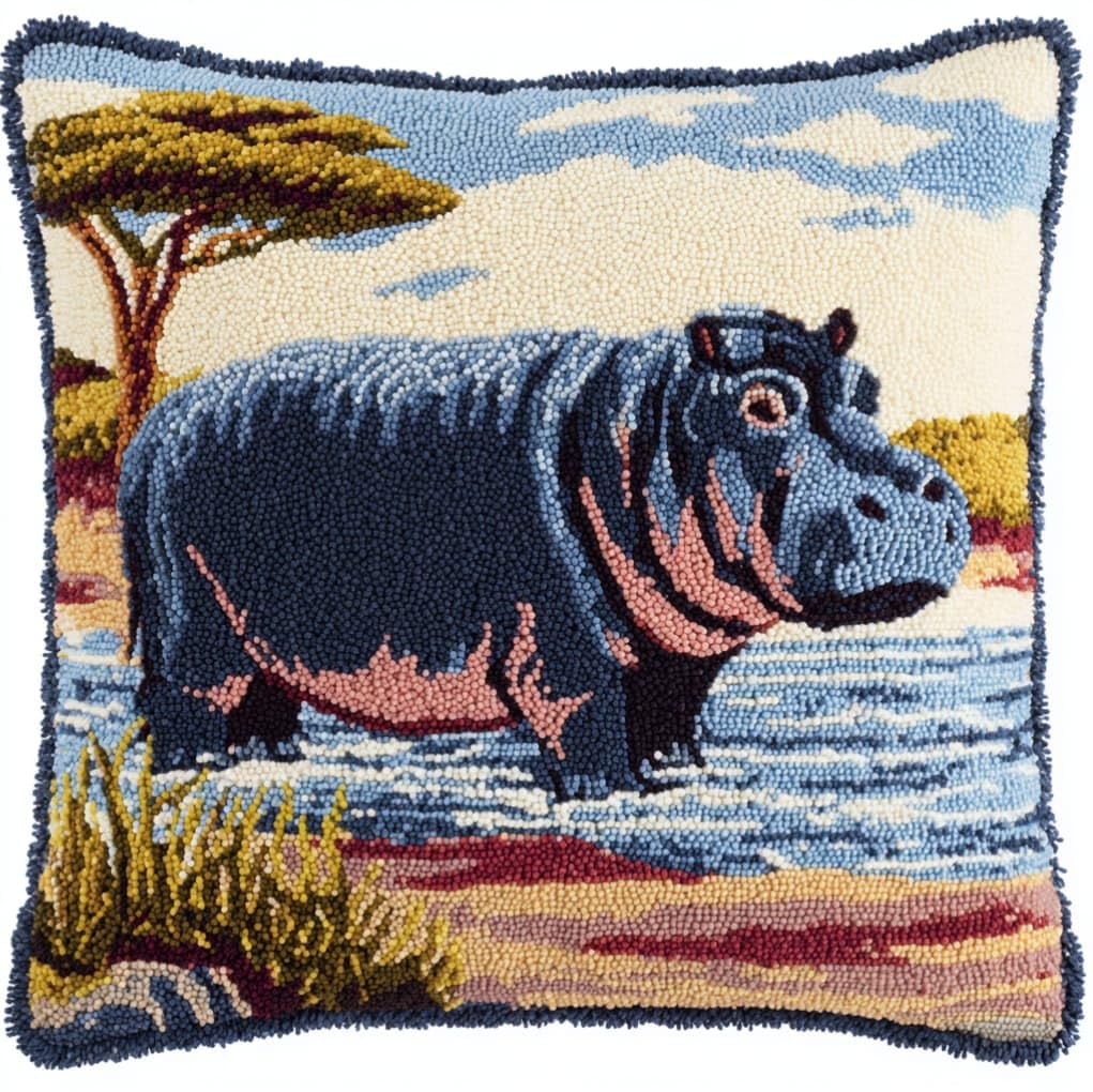 Axiangzik Hippo Pre-Printed Latch Hook Pillow Kit,