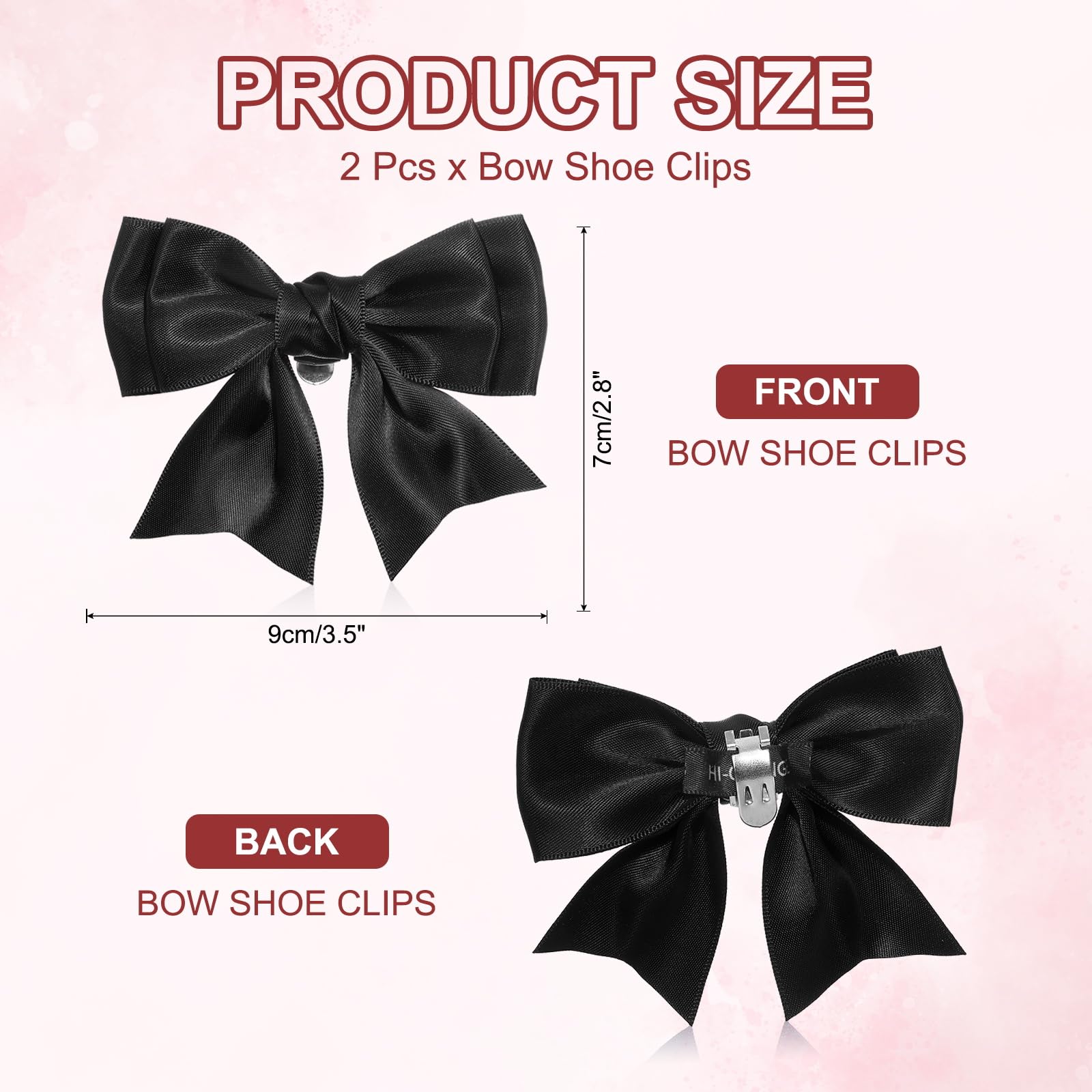 PATIKIL Shoe Clips with Bow for Women, 2 Pieces Detachable Satin Elegant Shoe Clips with Bow, Cute Shoe Buckle Ornament for Wedding, Party, Decoration, Black — view 2