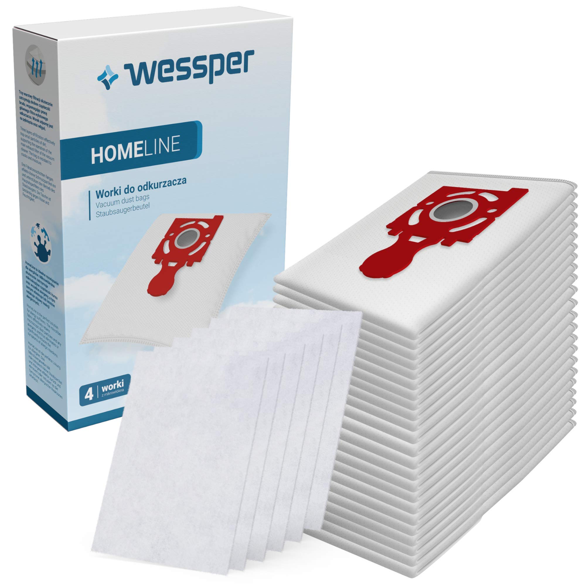 Sillar Vacuum Cleaner Bags for Fakir Prestige 2000 2300, Zelmer Magnat Maxim Jupiter Solaris Twix, Quigg, Bestron - 24 Pack, incl. 6 filters