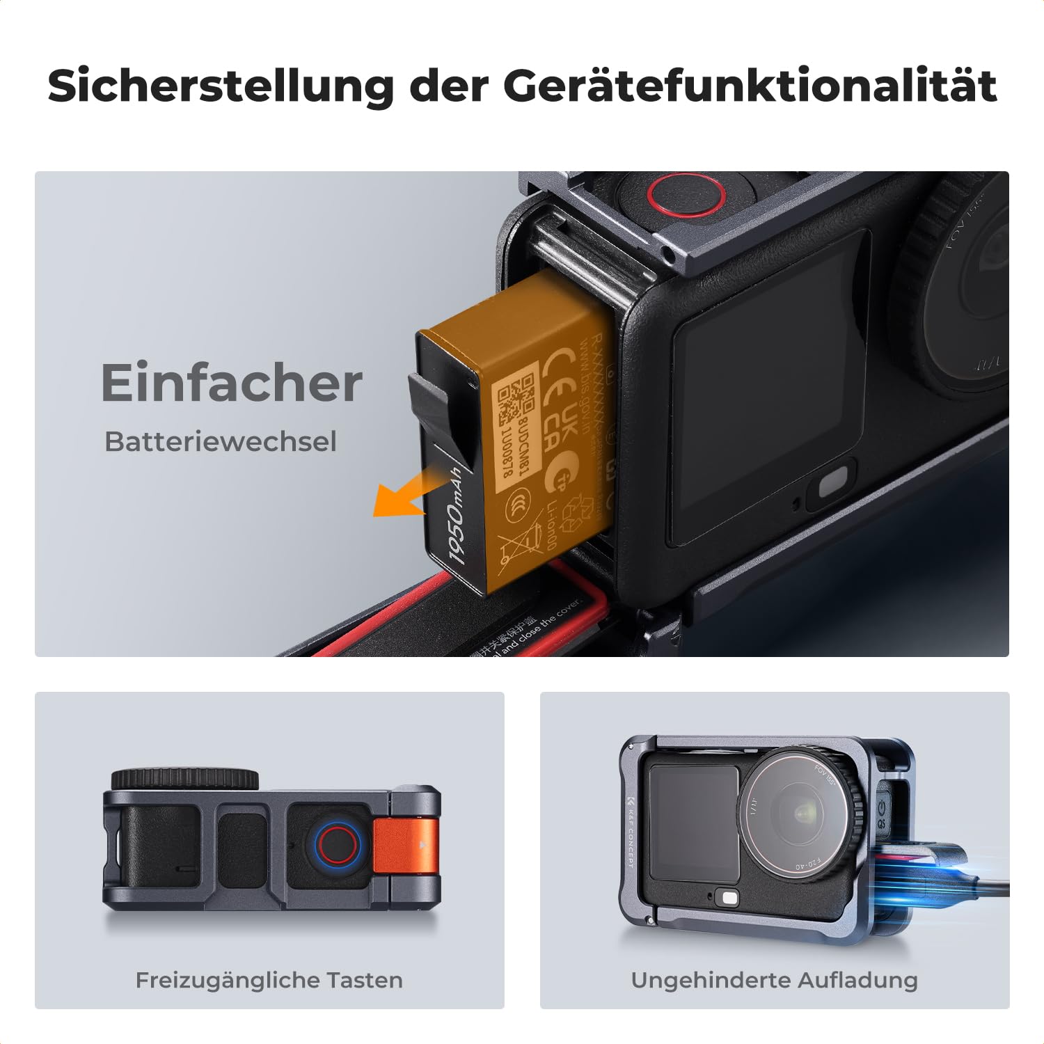 K&F CONCEPT Leichter Kamerakäfig aus Aluminiumlegierung für DJI Osmo Action 6, Schutzrahmen mit Schnellverschluss, Aluminiumgehäuse mit Blitzschuh, 1/4"-Gewinde, Auslösetaste, DJI Osmo Action 6 Case