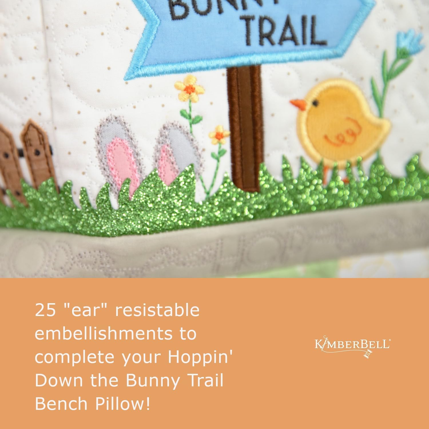 Kimberbell Hoppin’ Down The Bunny Trail Bench Pillow Embellishment Kit – 25 Piece Set for Embroidery, Sewing & Crafting – Includes Buttons, Felt, Glitter Grass & So Much More!