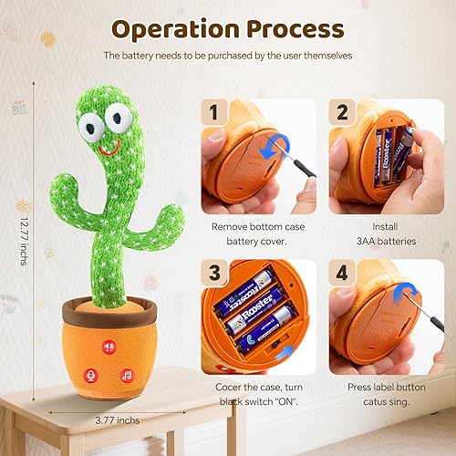 Miniatura 7 de Juguete de cactus para bebé, hablando, bailando, cantando, volumen ajustable, bebé niña para 1 año, juguetes infantiles para 0-6, 6-12 meses