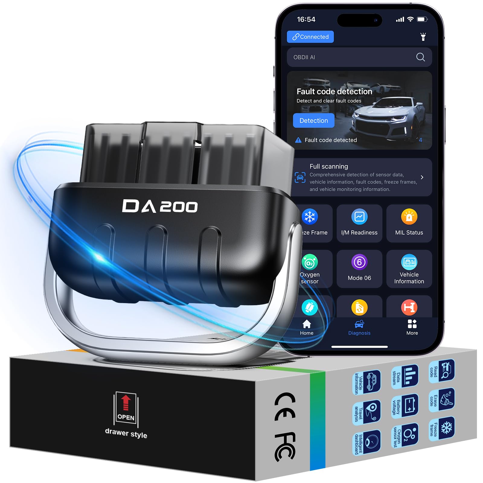 OBD2 Diagnosegerät Bluetooth, Auto Diagnose Codeleser Scanner, OBD Diagnosewerkzeuge mit Motorinspektion, Abgasuntersuchung, AI-Wartungshandbuch, Echtzeit-Daten und PDF-Bericht... Lebenslange Updates