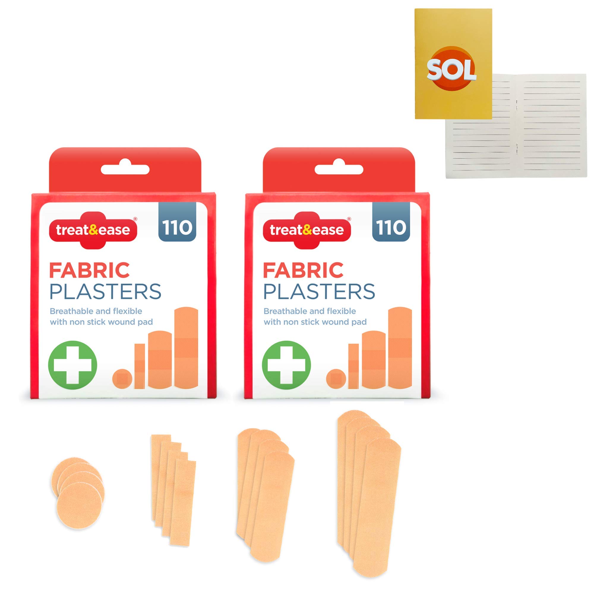SOL200pcs Fabric Plasters & Dressing Supplies - Assorted Sizes for Cuts, Grazes, and Wounds - Breathable, Strong Adhesive, Flexible for Joints, Absorbent, Ideal for First Aid Kits and Daily Use