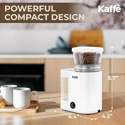 Miniatura 6 de Kaffe - Molinillo eléctrico de café con rebabas (5.5 onzas) con ajustes de grosor ajustables, rebabas planas, nuevo motor mejorado, molinillo de