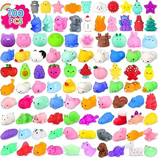 100Pcs Mochi Squishy Toy Party Favors for Kid Animal Squishies Kawaii Mini Squishies Classroom Prizes Stress Relief Toy Halloween Treats Goodie Bag Filler Valentines for Boy Girl Random