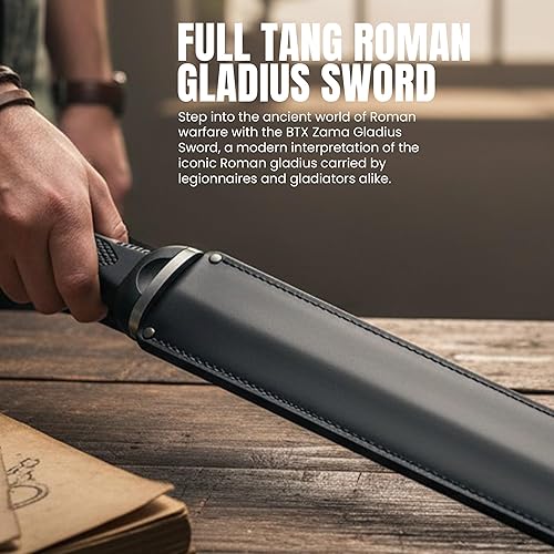 Miniatura 5 de BTX Zama Gladius Sword - Réplica de espada romana Gladius de espiga completa de 26.5 pulgadas con hoja de acero al carbono 1060, mango TPR y funda