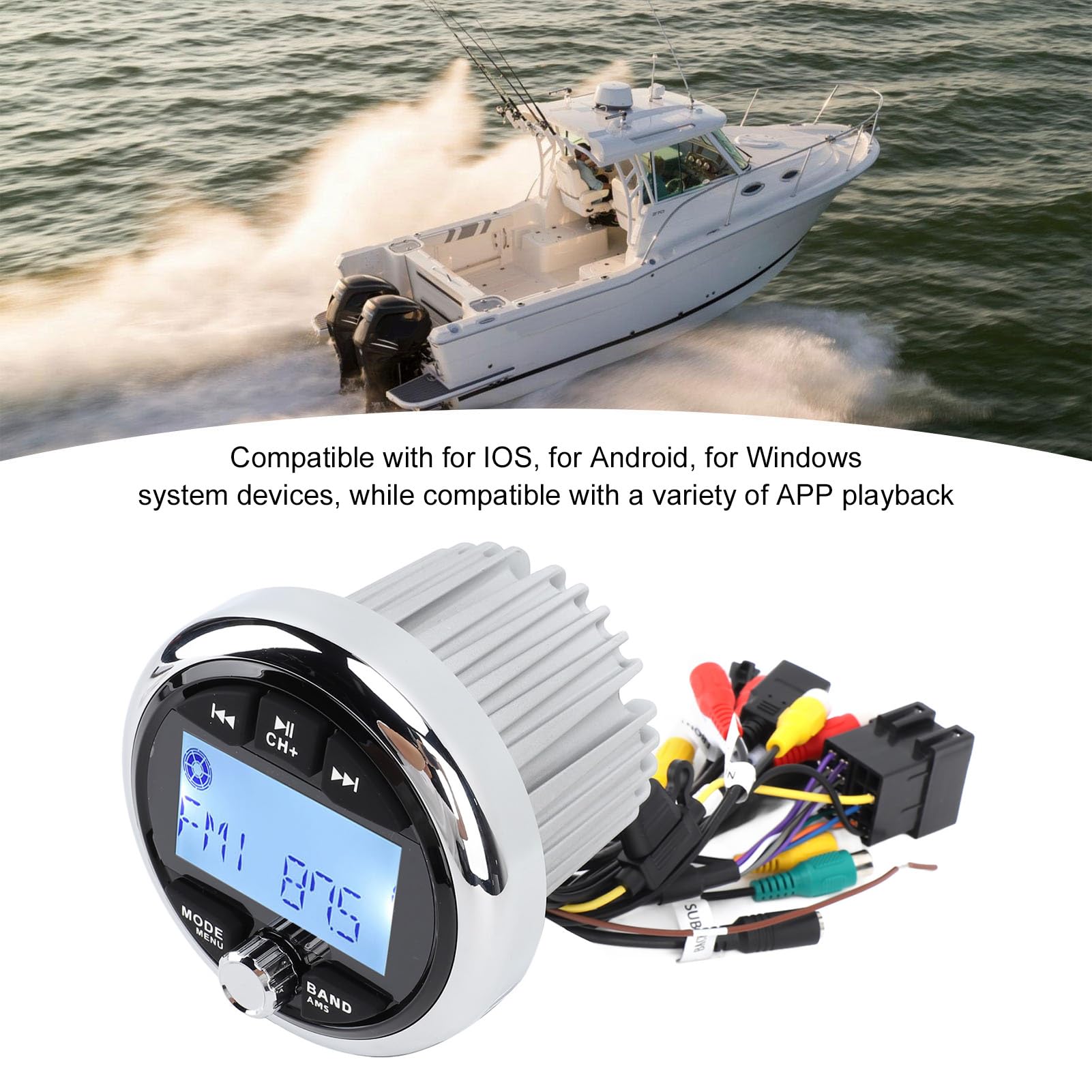Marine-Radio, Marine-Stereo-Bluetooth-Marineradio, 12 V, Aluminiumlegierung, Staubdicht, Wasserdicht, Verlustfreie Musik, Digitale Medien, MP5-Player für Yachten, Wohnmobile, Boote