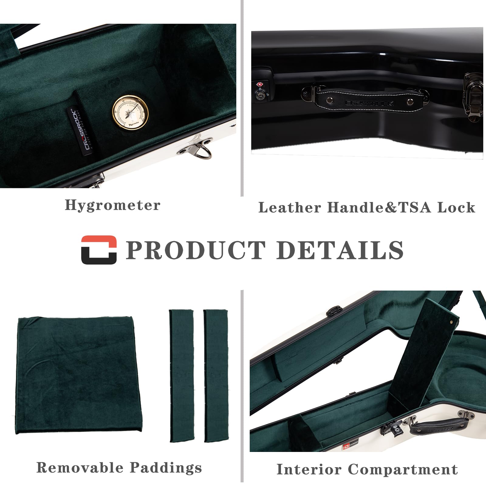 Crossrock Étui Banjo Fibre de Verre pour 5 Cordes & Style Mastertone | Coque Gloss Black, Serrure TSA, Bretelles Sac à Dos, Hygromètre, Intérieur Velours