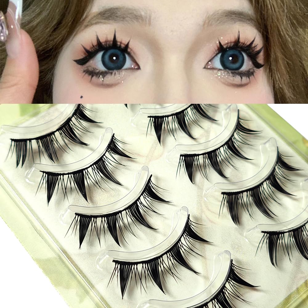 5 Pairs Makeup Wet Eyes Eyelashes Natural Dramatick Looking Cluster Eye Lashes Handmade Cat Eye Eyelash Reusable Makeup