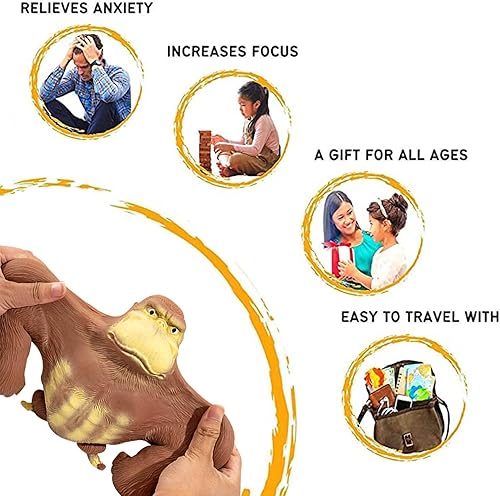 Miniatura 7 de Juguete antiestrés de gorila marrón para adultos y niños, terapia de manos, juguetes sensoriales de ficheros apretados, juguete de estilo animal