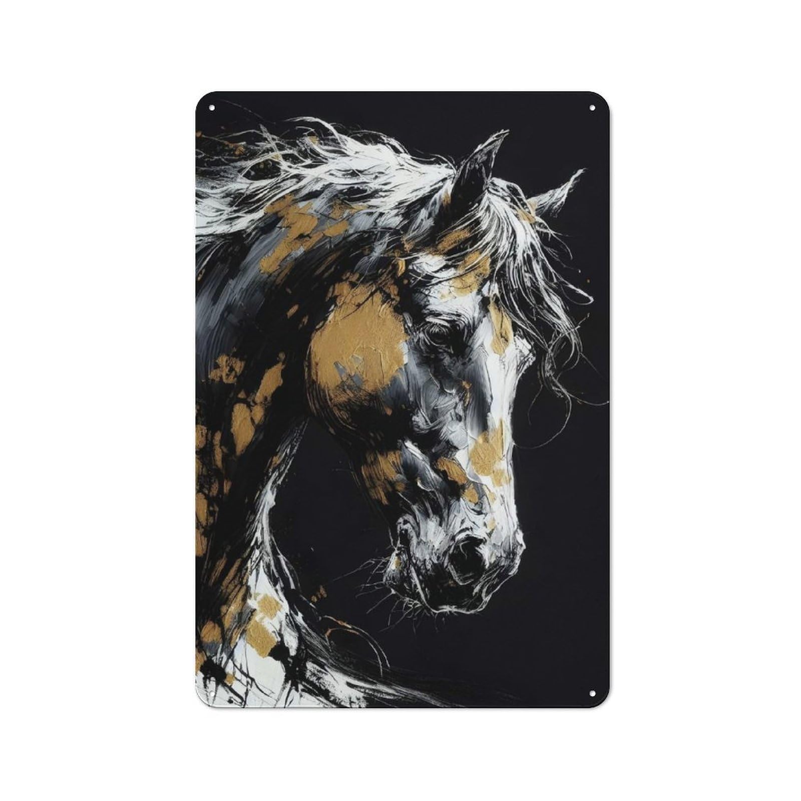 Junmoney Golden Horse Portrait Retro Tin Sign 30X20cm For Garage Or Workshop, For Furnishing A New Garage And Workshop With Retro Decor