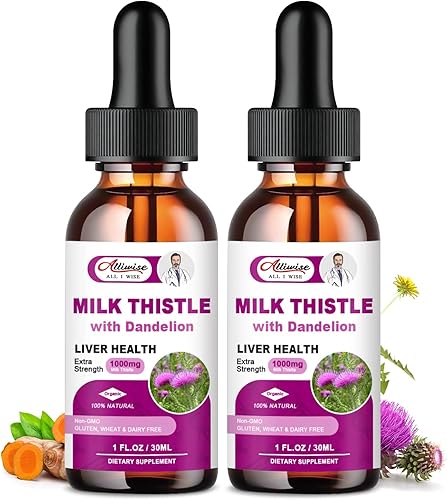 Líquido de apoyo para la salud del hígado, 1000 mg de cardo mariano 80% extracto de silimarina y 250 mg de extracto de raíz de diente de león,