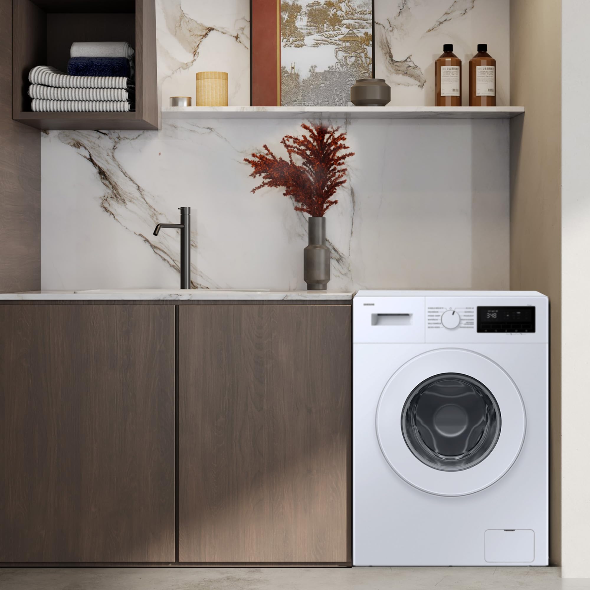 Samsung WW90FG3M05TWEG Waschmaschine, 9 kg, EEK: A, Hygiene-Dampfprogramm, Schnelle Wäsche 15', Trommelreinigung, Weiß