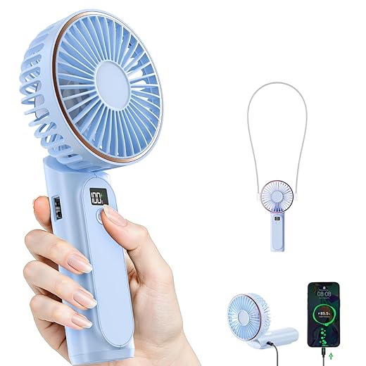 Portable Handheld Fan, Portable Fan Rechargeable, 4000mAh, 180° Adjustable, 6 Speed Wind, Display Electricity in Real Time, USB Rechargeable Foldable Fan, Quiet Personal Fan as Power Bank