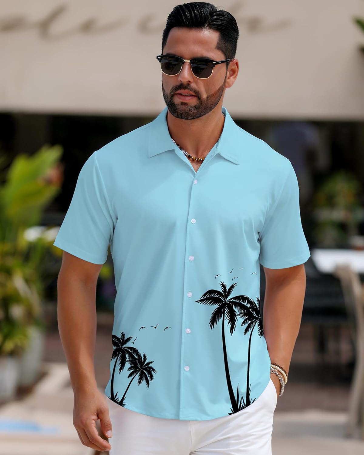 zeetoo Men's Hawaiian Shirts Short Sleeve Wrinkle Free Button Down Tropical Floral Holiday Beach Shirt