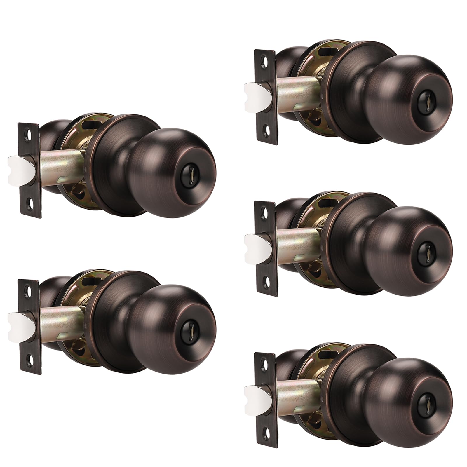 Probrico 5 Pack Oil Rubbed Bronze Door Knobs with Lock, Privacy Door Handle Locks, Oil Rubbed Bronze Bedroom Door Locks, Keyless Door Locksets,