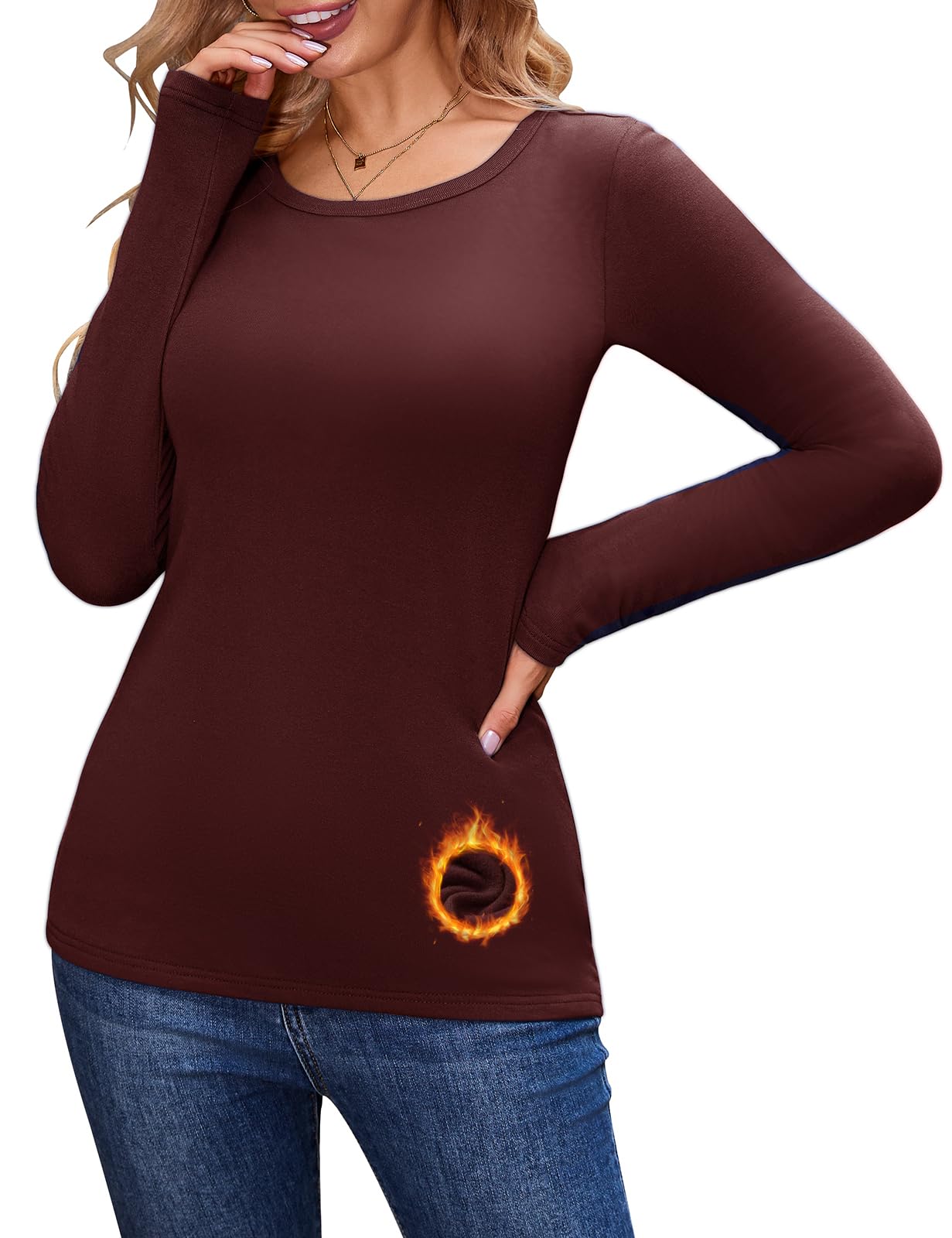 PASUDA Maglia Termica Donna Invernali Manica Lunga Termico Maglietta Fodera in Pile Girocollo Slim Fit Calda Tshirt Autunno Invernale Casual Baselayer Intimo Tee Tops