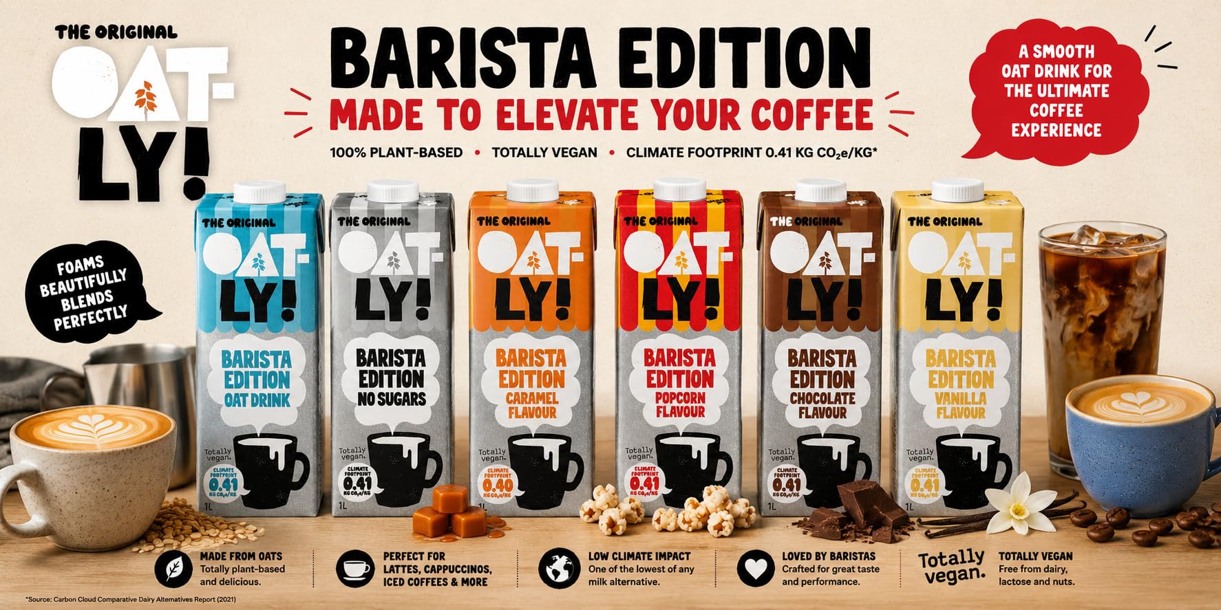 Oatly - Oat Drink - Barista Edition - 6 packs - 1 liter per pack - Liquid Oats - Fully foamable - Plant-based - Sustainable - Rich in unsaturated fats