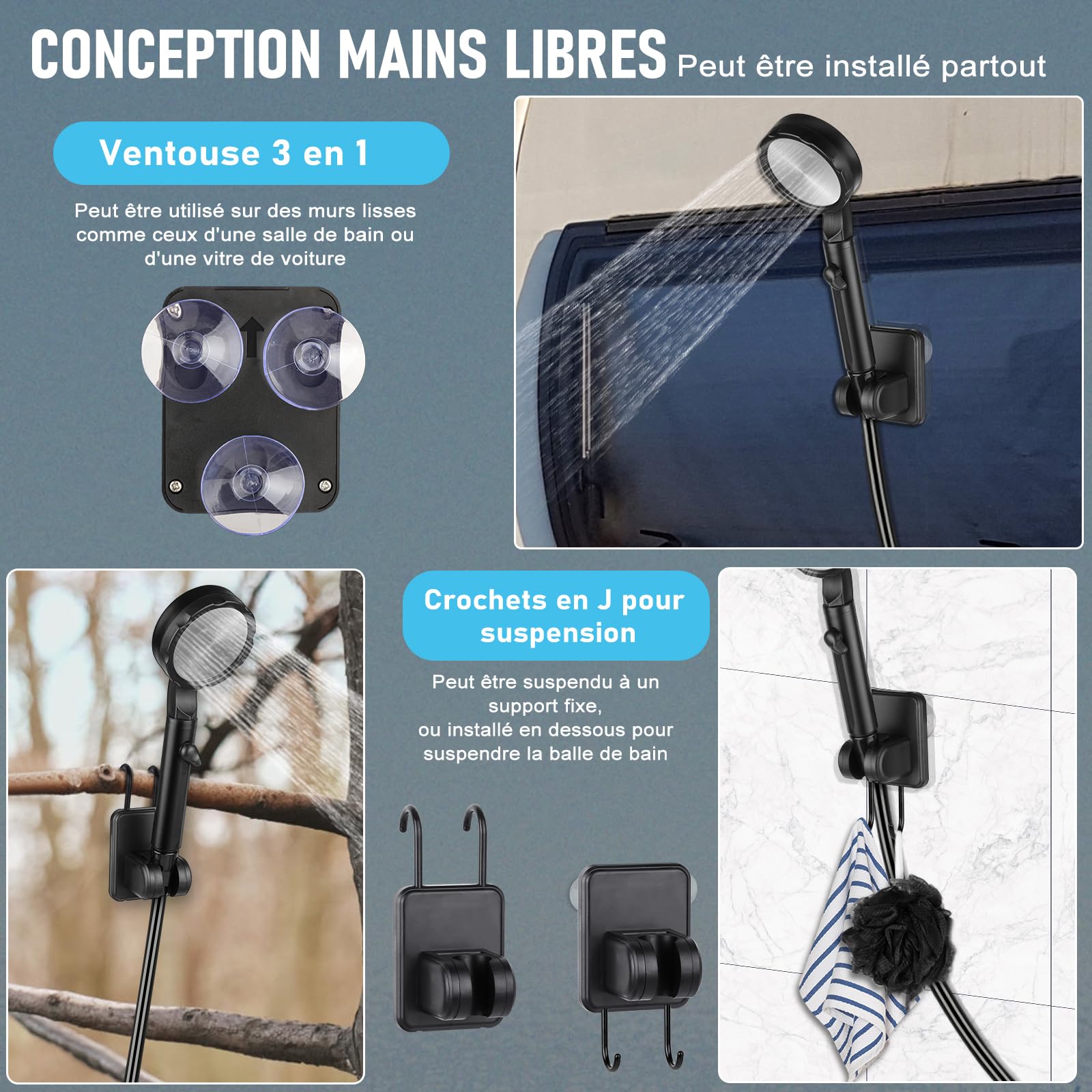 Douche Portable, [10000mAh] Douche de Camping,Électrique Rechargeable,Imperméable, avec Afficheur Intelligent et Pomme de Douche 5 Modes pour Extérieure,Camping,Randonnée