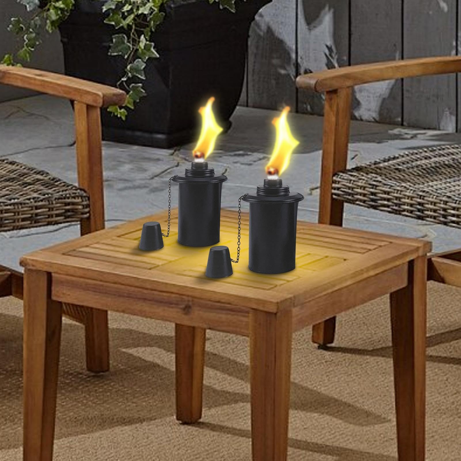 Contenitori per torcia, Contenitori ricaricabili per torcia - Contenitore per torcia in metallo ricaricabile da 4 pezzi con in fibra di vetro - Torcia alla citronella per illuminazione notturna da tav