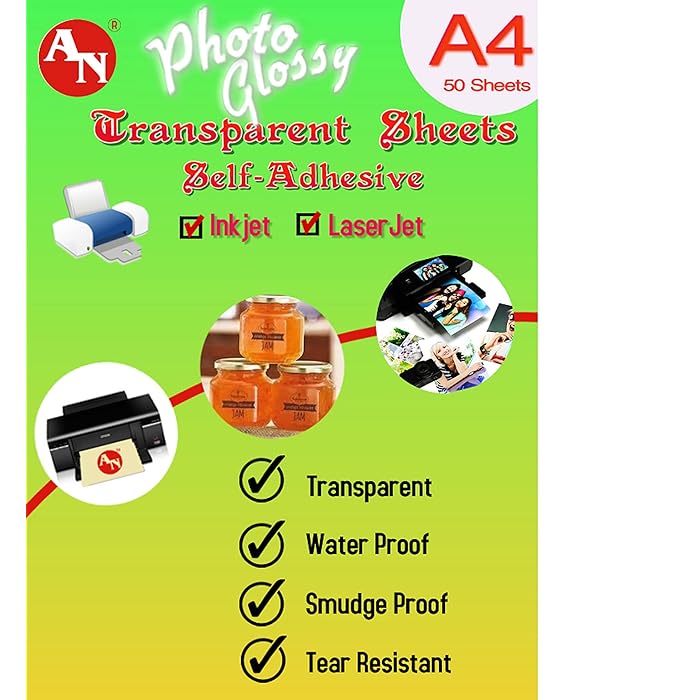 Buy AN A4 Photo Glossy Transparent sheets Self-adhesive Sticky Sheets ...