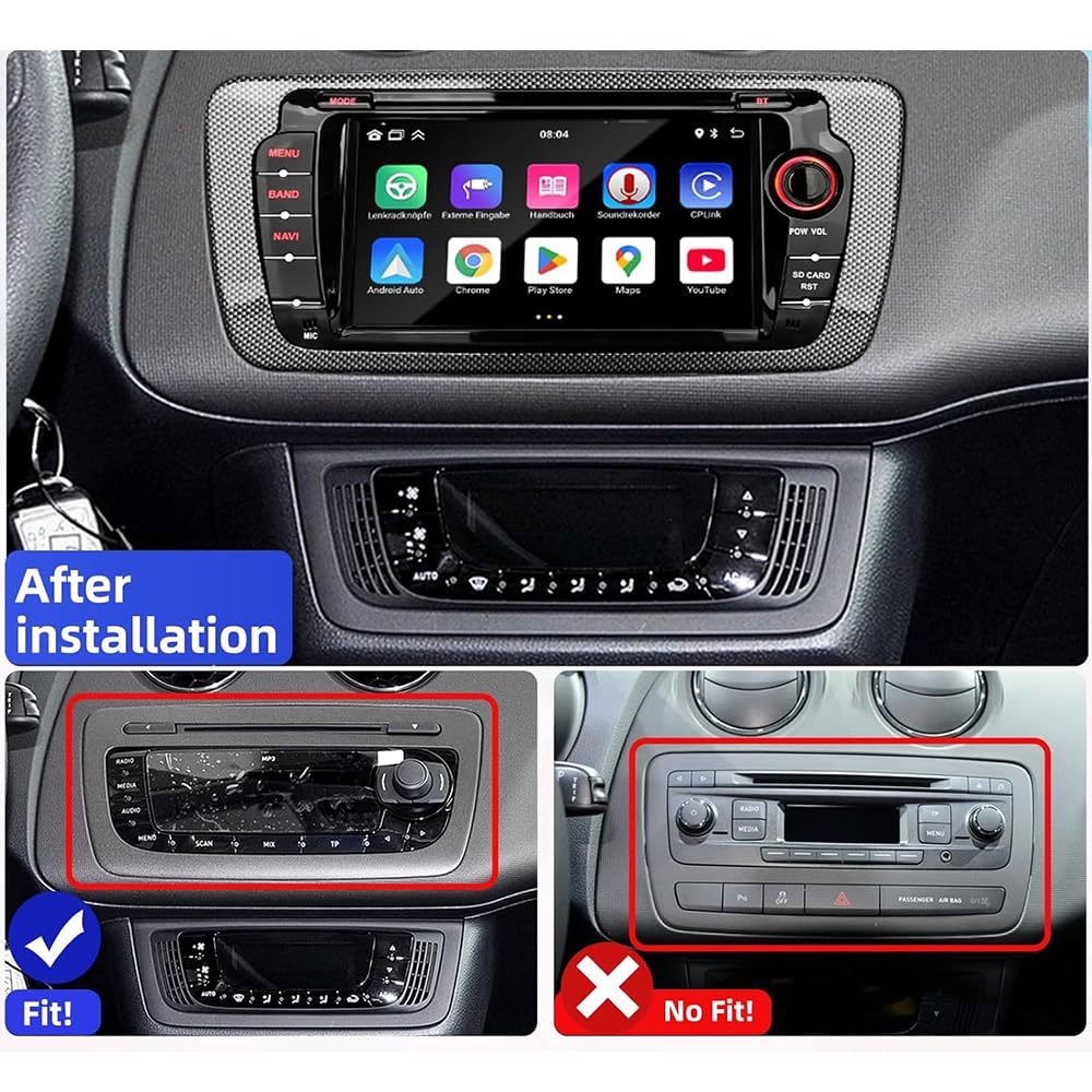 4 + 64 G Android 14 radio samochodowe 2 DIN do Seat Ibiza 2009-2013 Head Unit ekran Bluetooth, ekran dotykowy 7 cali z wyświetlaczem Carplay Android Radio Display GPS, nawigacja kamera cofania FM/RDS