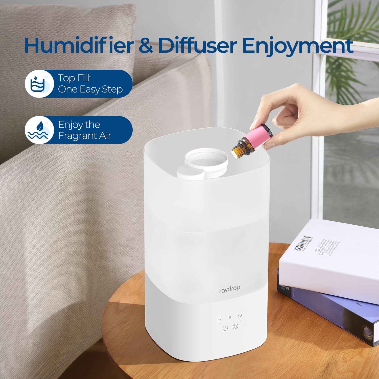 raydrop Humidifiers for Home, 2.5L Cool Mist Ultrasonic Humidifiers for Large Room & Bedroom, Top Fill Air Humidifier for Baby Nursery & Plants, Color Lights, Auto Shut-Off 1