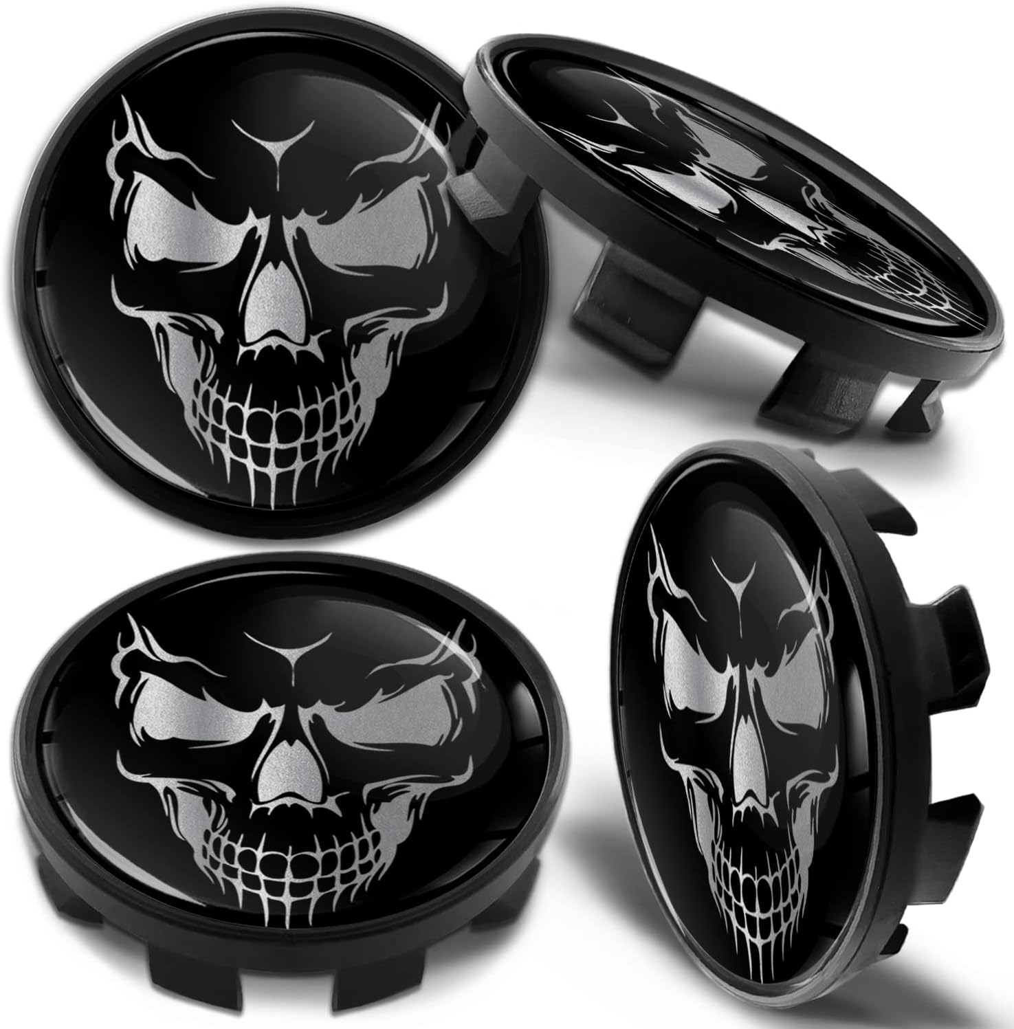 Biomar Labs 4 x 68mm Wheel Centre Alloy Hub Center Caps Compatible with BMW 36136783536 Hubcaps Skull Black CB 48