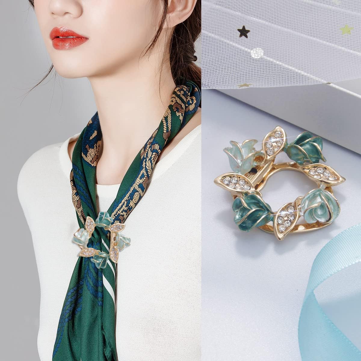 2 pezzi donne ragazze strass intarsiato sciarpa clip moda sciarpa anelli sciarpa fibbia gioielli di seta sciarpa gancio di abbigliamento Wrap Holder