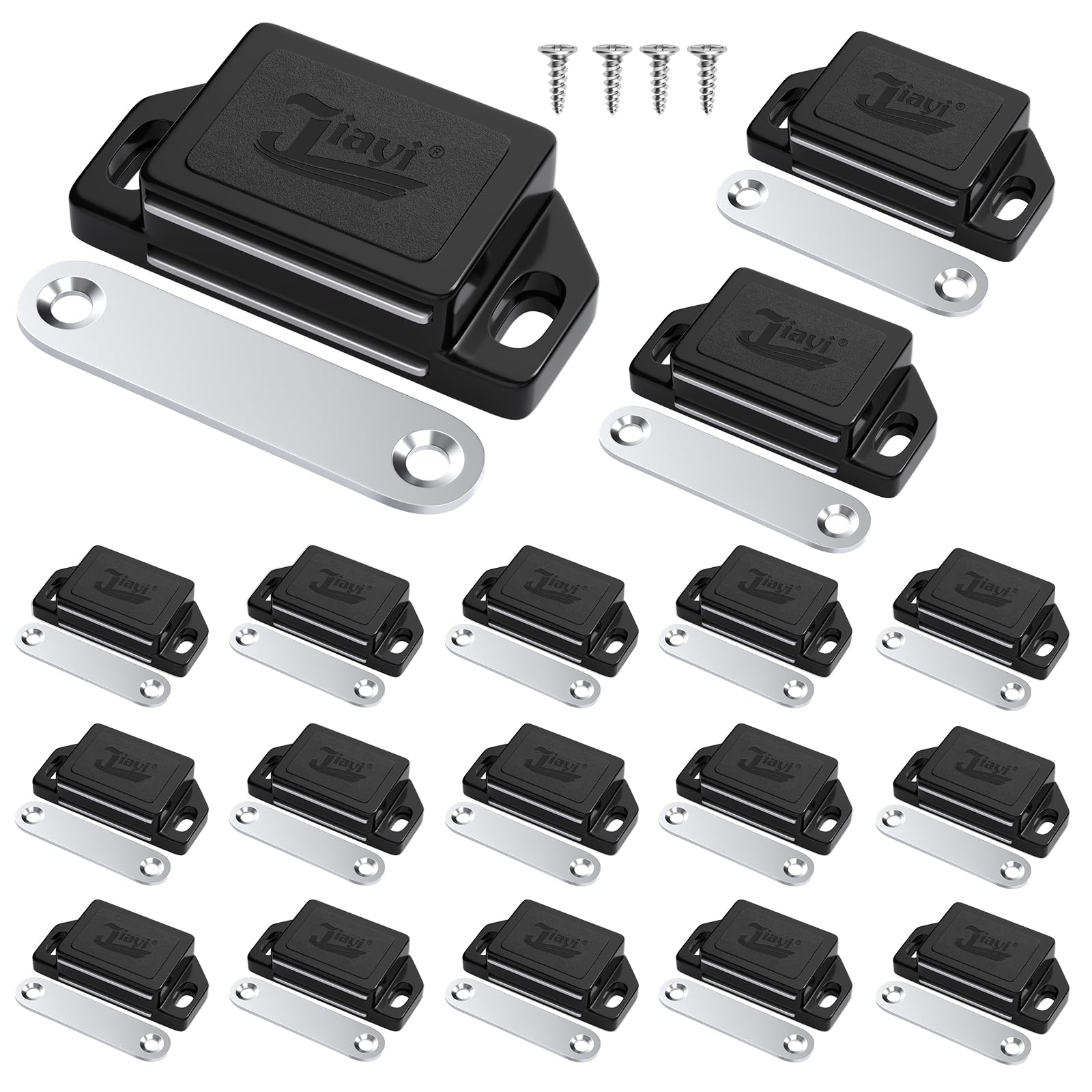 Cabinet Magnets Jiayi 18 Pack Plasticl Magnetic Door Catch Self Adhesive Internal Doors Closure Magnetic for Kitchen Wardrobe Closet Cabinet Door Drawer Latch Black