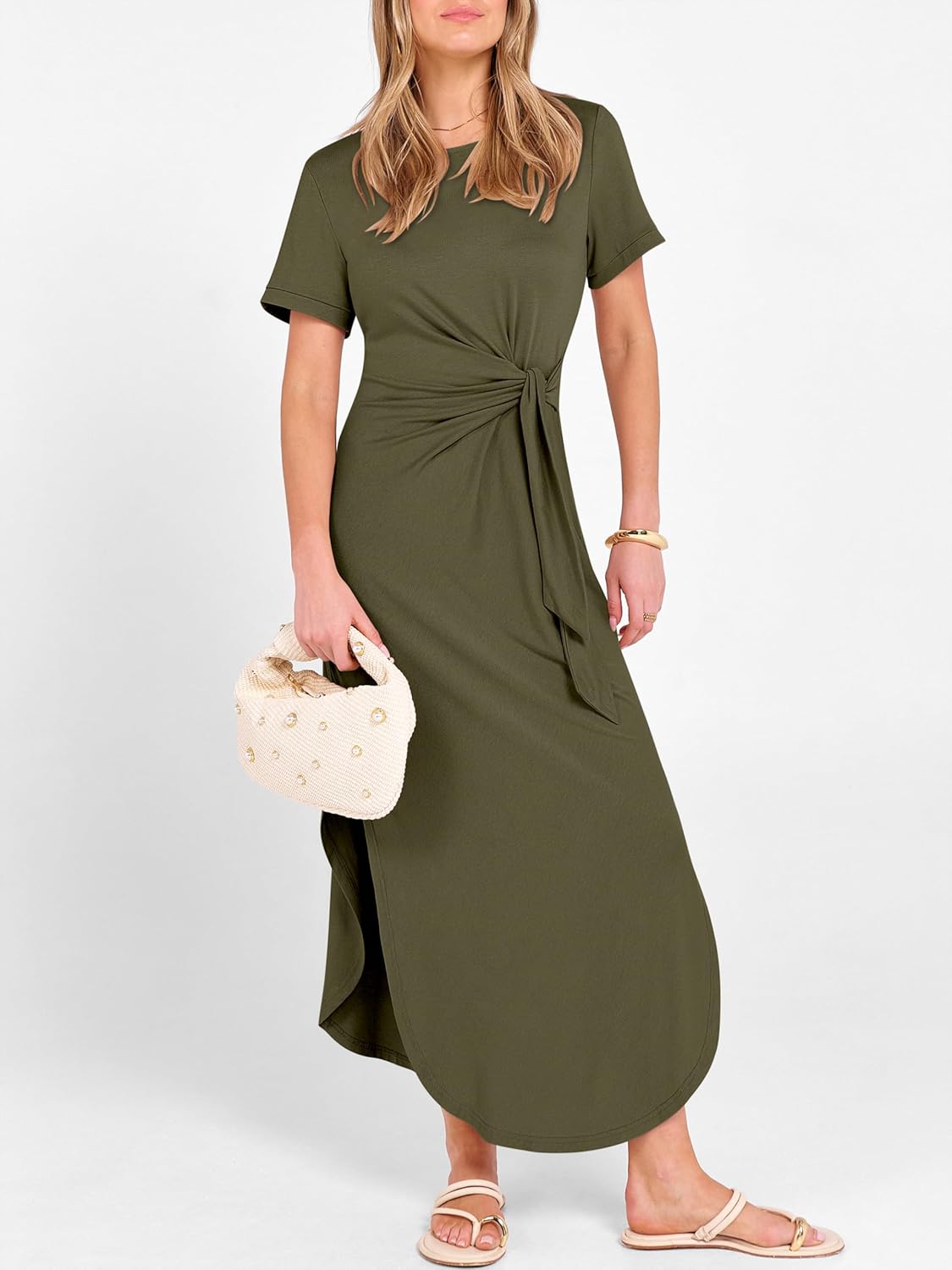 Prinbara Womens Summer Maxi Dress Casual Short Sleeve Tie Waist Split Long Tshirt Dresses 2026 Spring Vacation Cruise Clothes - Image 7