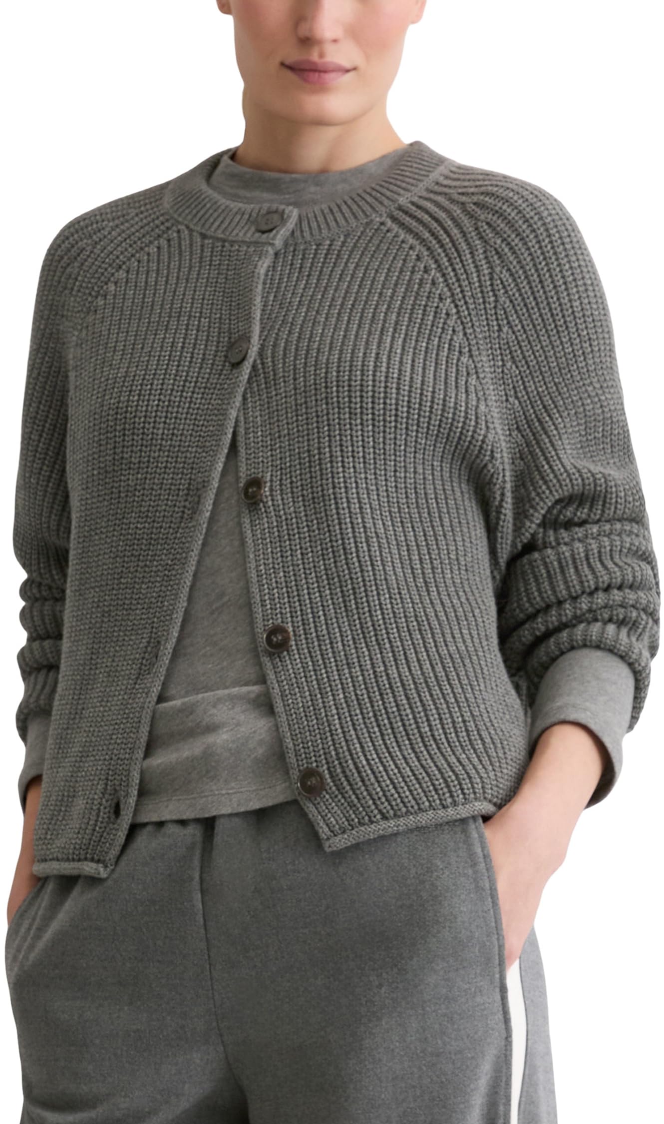 Marc OߴPolo Damen Cardigan aus Bio-Baumwolle mit Rundhalsausschnitt
