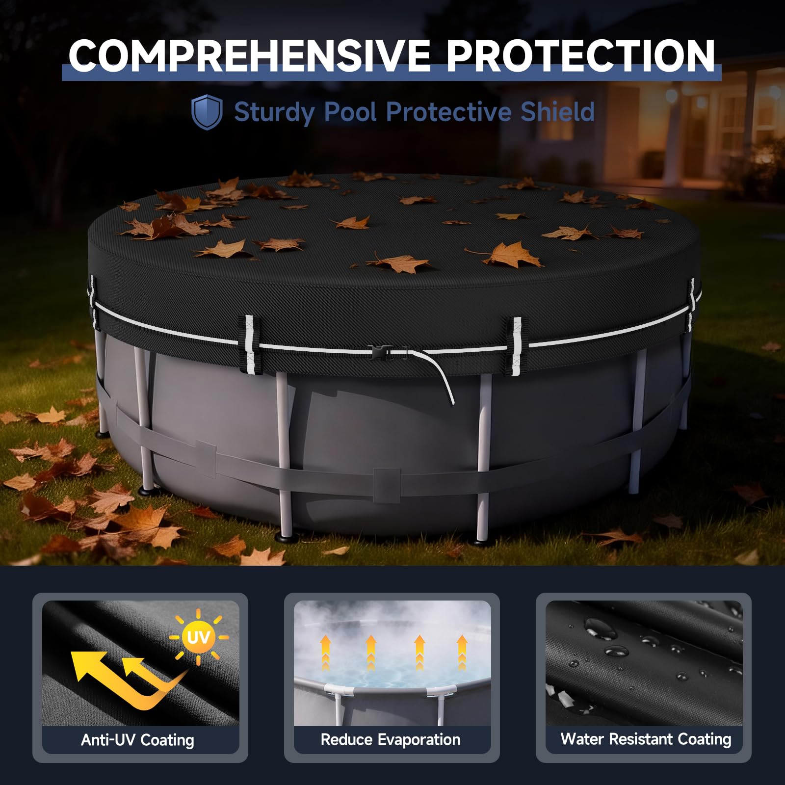 LXKCKJ 12 FT Round Pool Covers for Above Ground Pools, 420D Solar Pool Cover With Ground Nail Accessories Set, Spa covers for Hot Tub,Stock Tank Pool Cover Ideal for Waterproof, Dustproof, Windproof — view 5