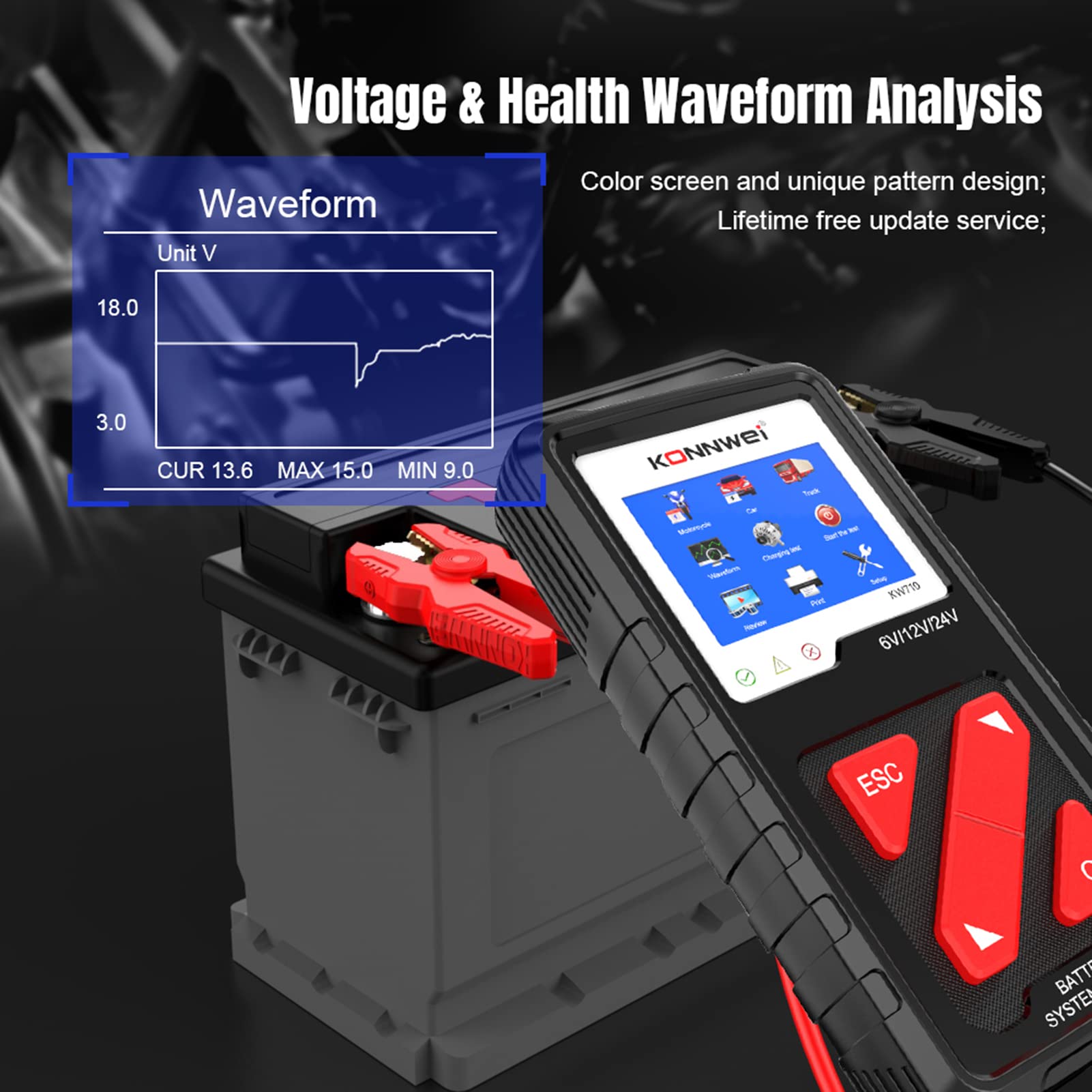 Testeur de batterie de voiture KW710 100-2000CCA Testeur d'alternateur automobile Analyseur de batterie automatique numérique Testeur de système de démarrage de charge pour